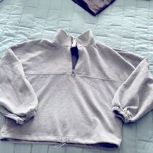 Gray cropped quarter zip with dolman sleeves